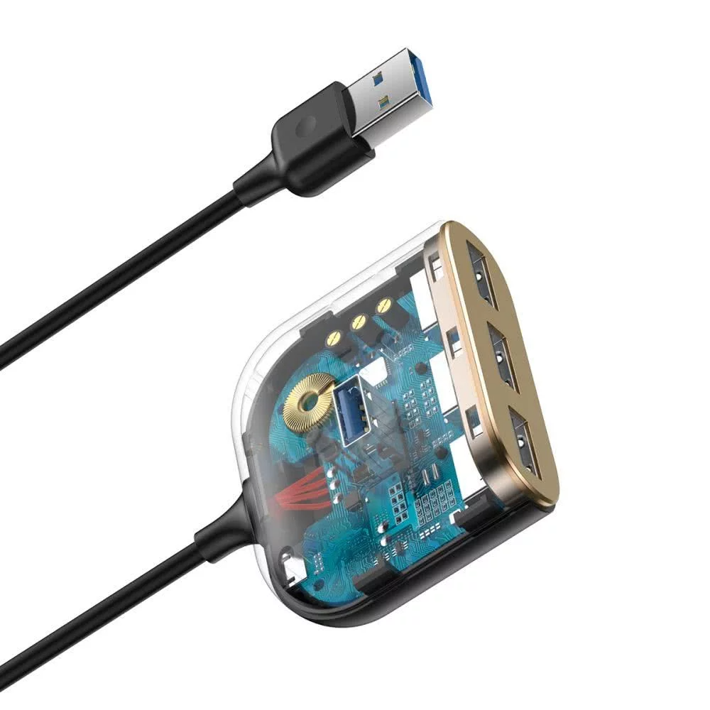 Hub USB Baseus Square, 1 x USB-A 3.0 - 3 x USB-A, Crni CAHUB-AY01