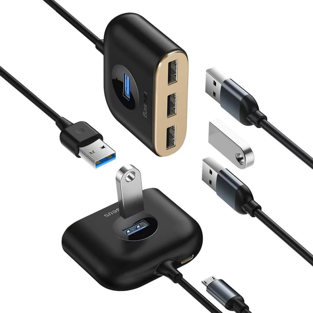 Hub USB Baseus Square, 1 x USB-A 3.0 - 3 x USB-A, Crni CAHUB-AY01