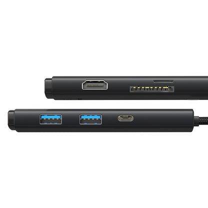 Hub USB-C Baseus, 2 x USB-A 3.0 - 1 x USB-C - 1 x HDMI - 1 x SD - 1 x microSD, Crni WKQX050001