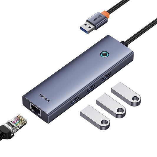 Hub USB Baseus UltraJoy, 3 x USB-A 3.0 - 1 x RJ45, Sivi B0005280A813-01