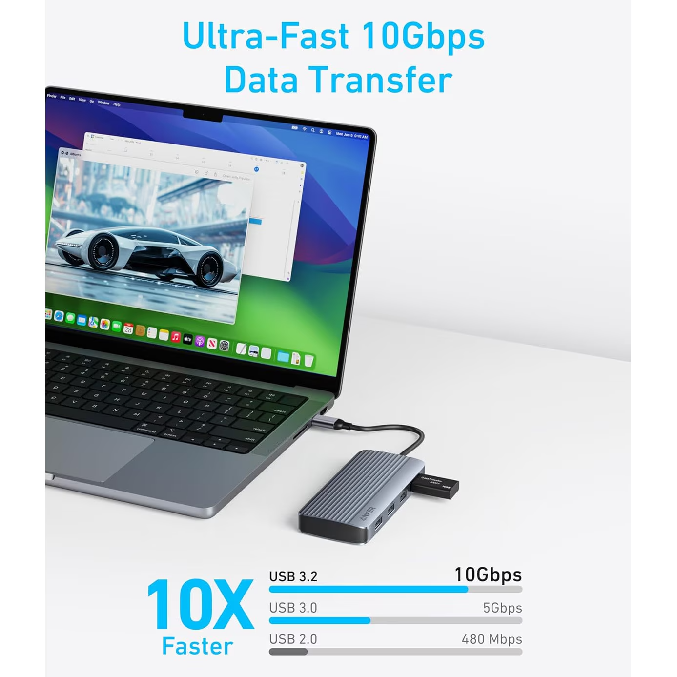 Hub USB-C Anker, 1 x USB-A 3.2 - 3 x USB-A - 1 x USB-C - 2 x HDMI, Sivi A83740A2