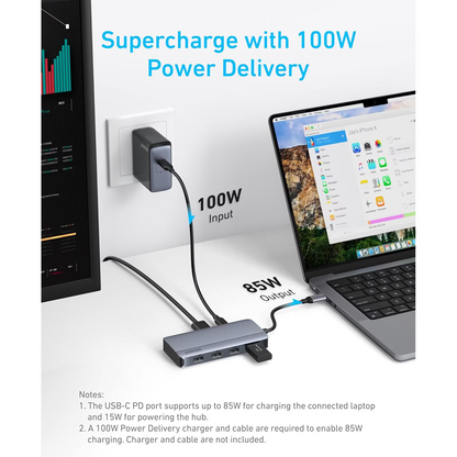 Hub USB-C Anker, 1 x USB-A 3.2 - 3 x USB-A - 1 x USB-C - 2 x HDMI, Sivi A83740A2