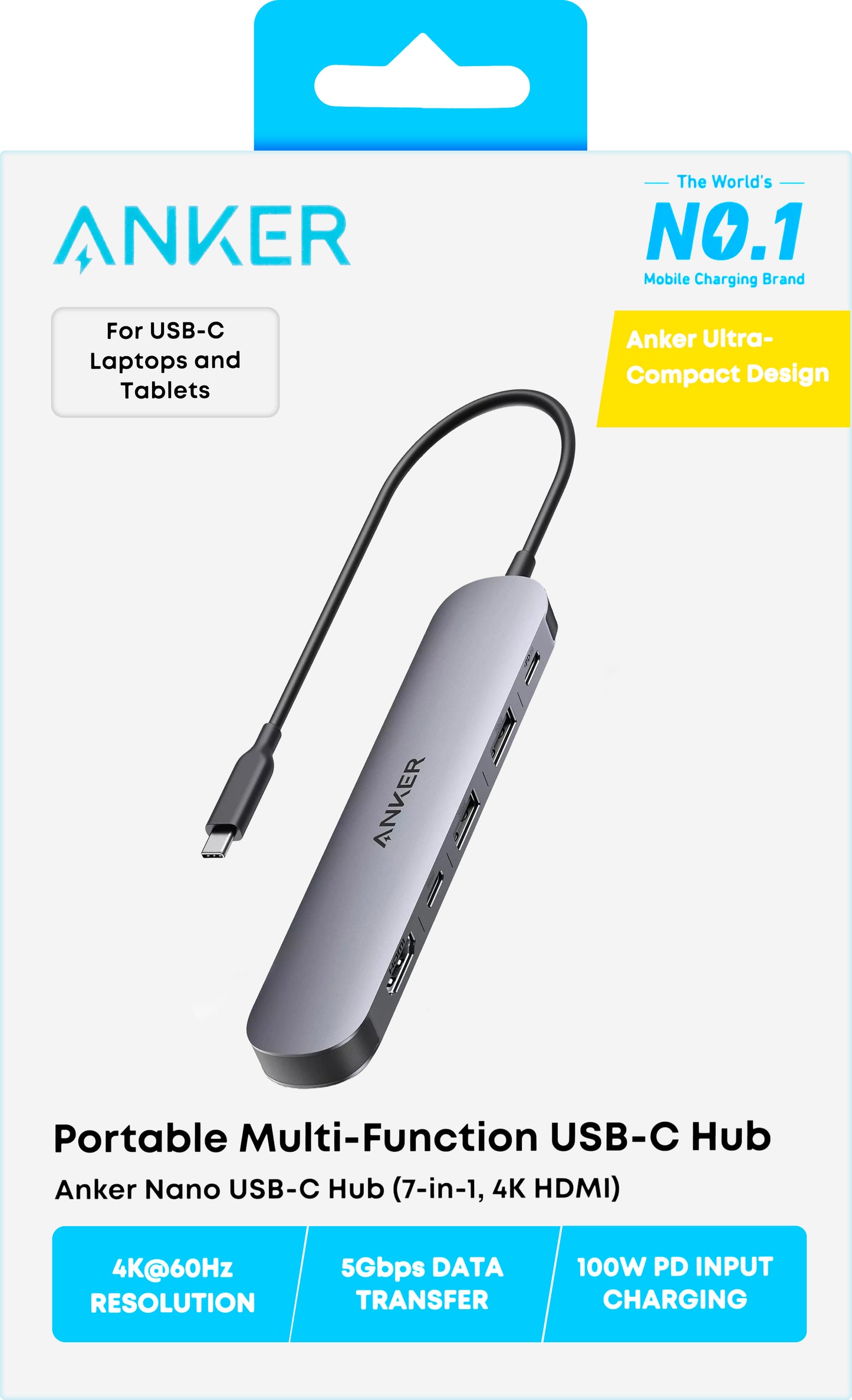 Hub USB-C Anker, 2 x USB-A 3.0 - 2 x USB-C - 1 x HDMI - 1 x SD - 1 x microSD, Sivi A83D2HA1