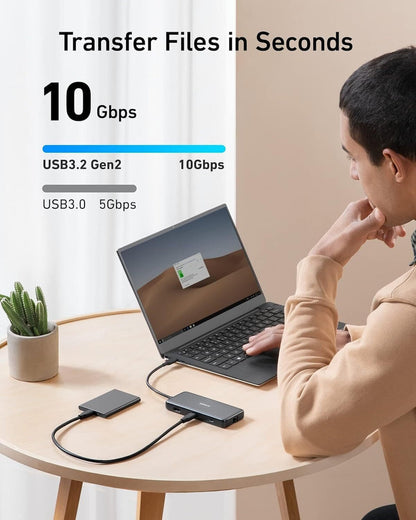 Hub USB-C Anker 555, 2 x USB-A 3.2 - 2 x USB-C - 1 x HDMI - 1 x RJ45 - 1 x SD - 1 x microSD, Sivi A83830A2