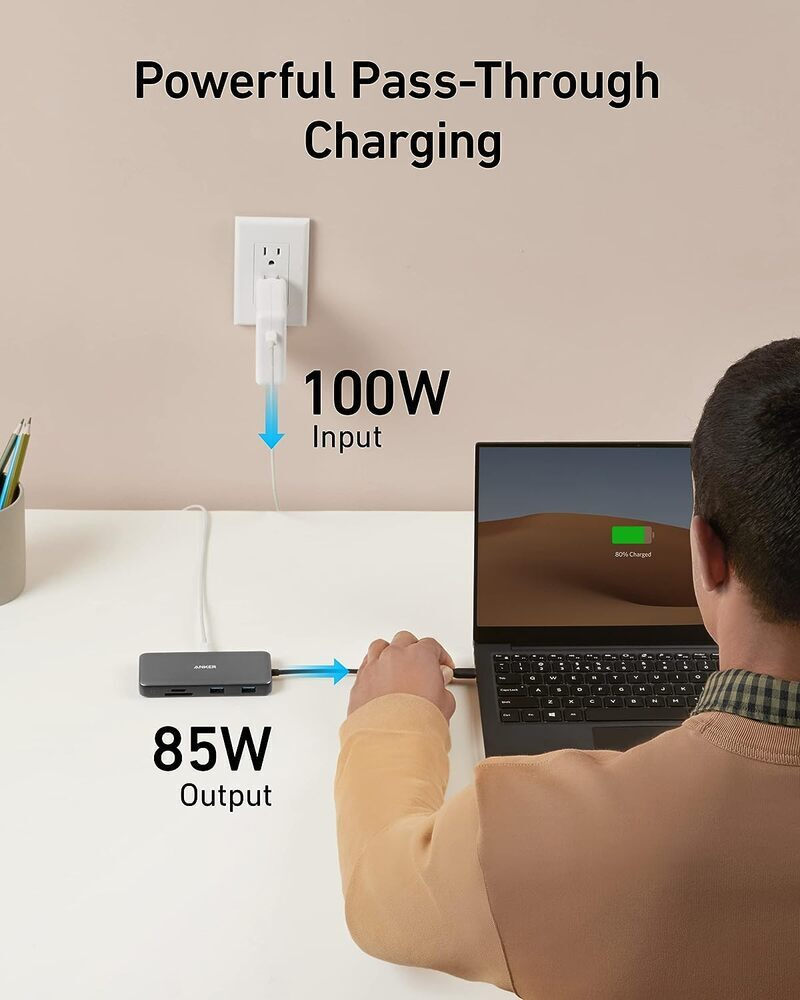 Hub USB-C Anker 555, 2 x USB-A 3.2 - 2 x USB-C - 1 x HDMI - 1 x RJ45 - 1 x SD - 1 x microSD, Sivi A83830A2