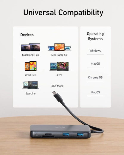 Hub USB-C Anker 555, 2 x USB-A 3.2 - 2 x USB-C - 1 x HDMI - 1 x RJ45 - 1 x SD - 1 x microSD, Sivi A83830A2