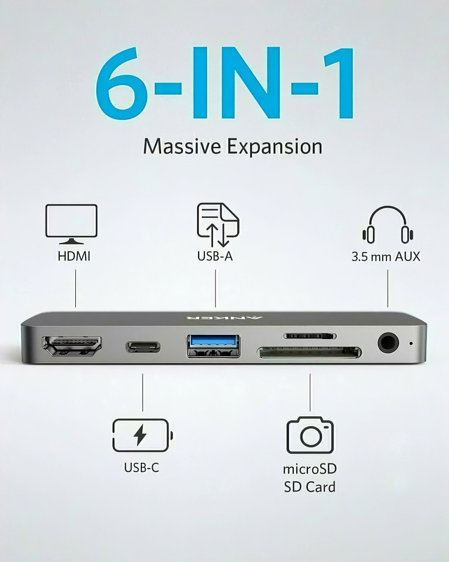 USB-C Hub Anker PowerExpand Direct za Apple iPad Pro 11 / Pro 12.9, 1 x USB-A - 1 x USB-C - 1 x HDMI - 1 x Jack 3.5mm - 1 x SD - 1 x microSD, Sivi