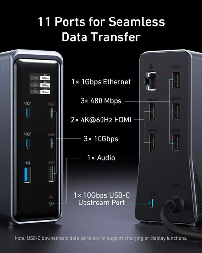 Hub USB-C Anker Prime 737, 2 x USB-A 3.0 - 3 x USB-A - 5 x USB-C - 2 x HDMI - 1 x Jack 3.5mm - 1 x RJ45, Crni A83B63A1
