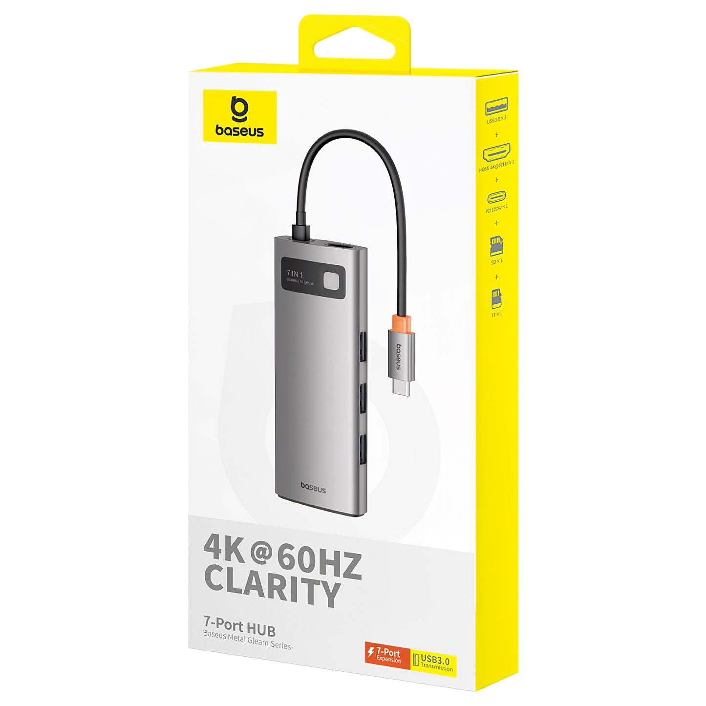 USB-C Hub Baseus Joystar, 3 x USB-A 3.0 - 1 x USB-C - 1 x HDMI - 1 x SD - 1 x microSD, Srebrni B00030708811-00