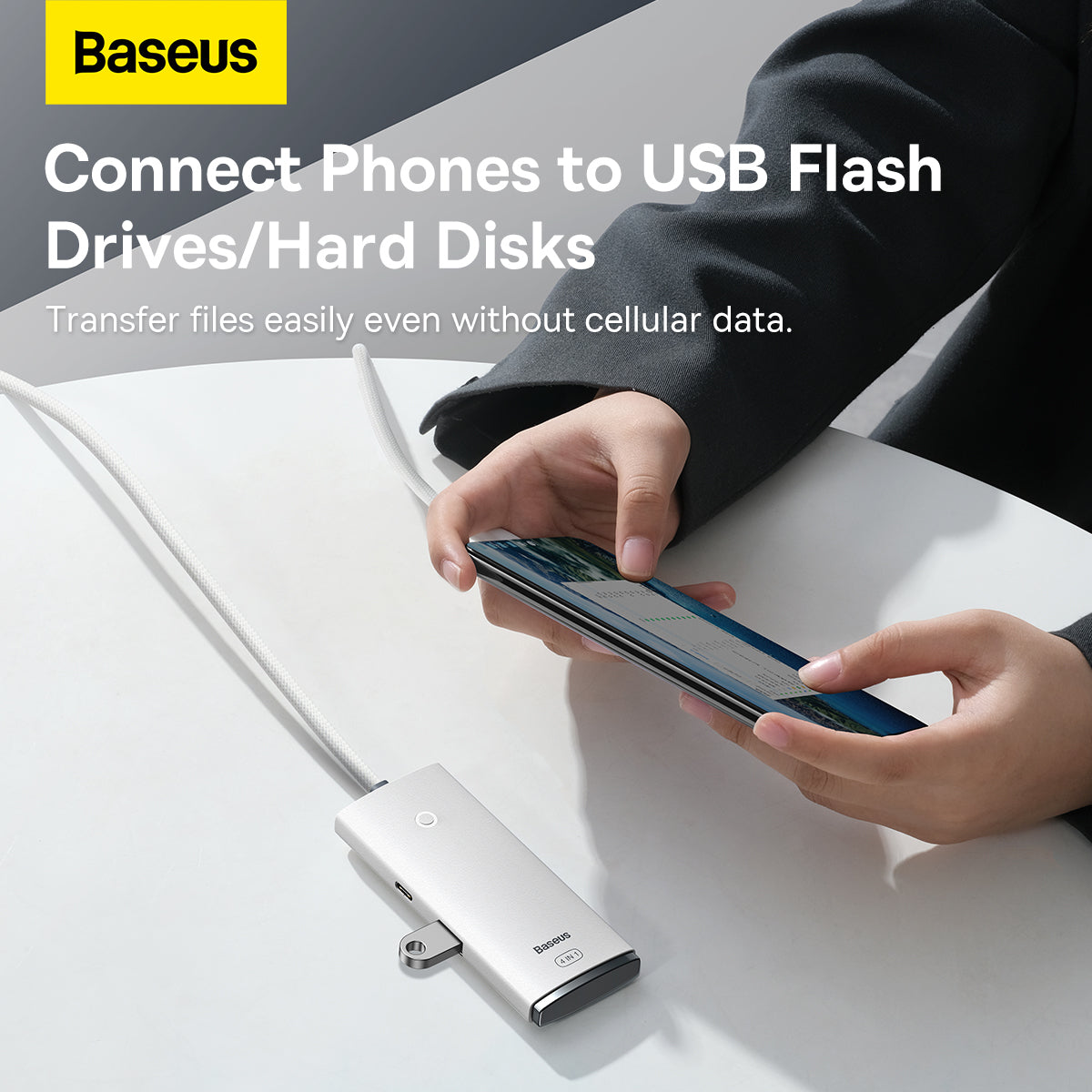 USB-C Hub Baseus Lite, 4 x USB-A 3.2, 2m, Bijeli