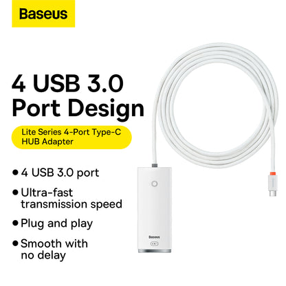 USB-C Hub Baseus Lite, 4 x USB-A 3.2, 2m, Bijeli