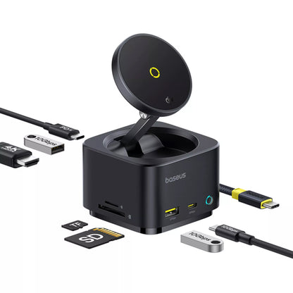 Hub USB-C Baseus MagPro II 7in1, 1 x USB-A - 2 x USB-C - 1 x HDMI - 1 x QI - 1 x SD - 1 x microSD, Crni B00072900121-00