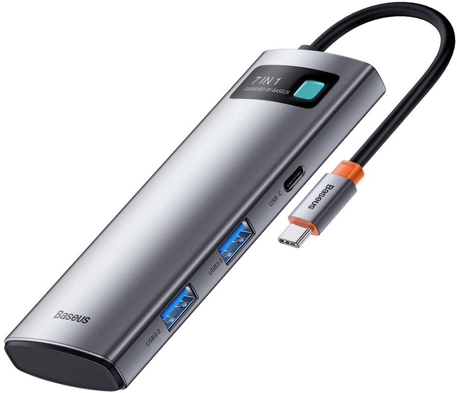 Hub USB-C Baseus Metal Gleam, 2 x USB-A 3.0 - 2 x USB-C - 1 x HDMI - 1 x SD - 1 x microSD, Sivi WKWG020113