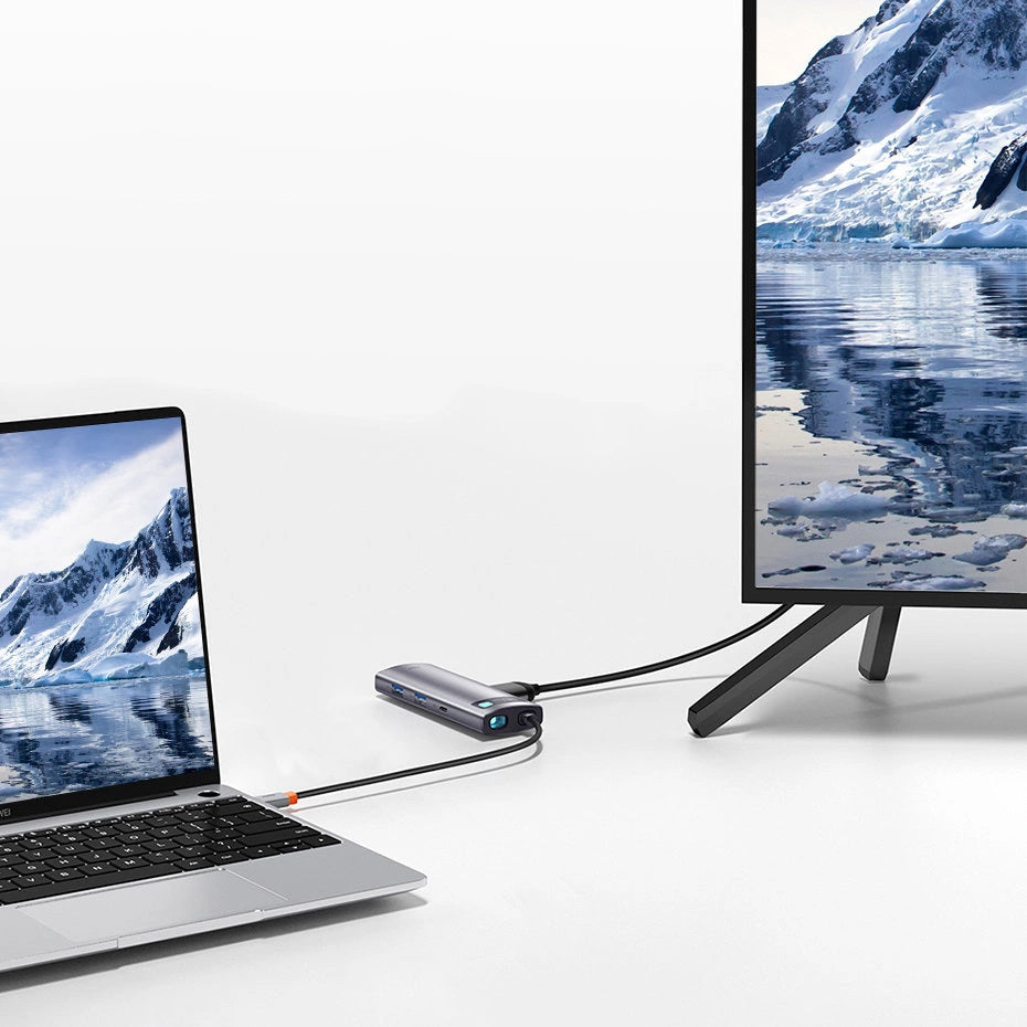 Hub USB-C Baseus Metal Gleam, 2 x USB-A 3.0 - 2 x USB-C - 1 x HDMI - 1 x SD - 1 x microSD, Sivi WKWG020113