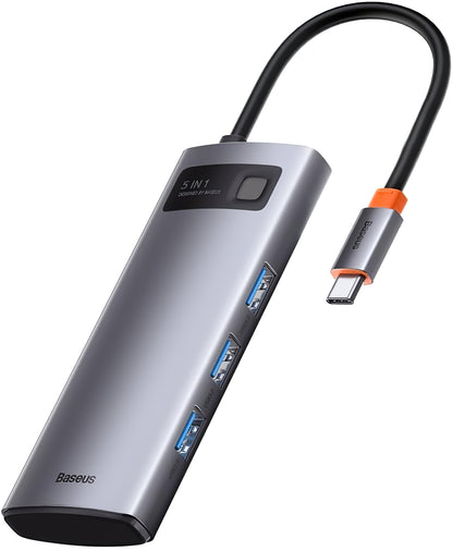 USB-C Hub Baseus Metal Gleam, 3 x USB-A - 1 x USB-C - 1 x HDMI, Sivi WKWG020013