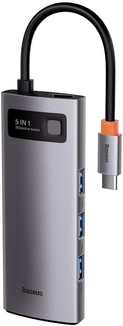 USB-C Hub Baseus Metal Gleam, 3 x USB-A - 1 x USB-C - 1 x HDMI, Sivi WKWG020013