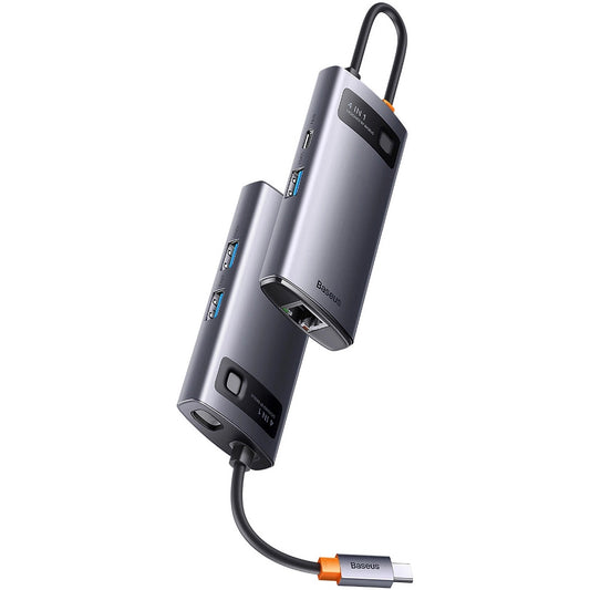 Hub USB-C Baseus Metal Gleam, 3 x USB-A - 1 x RJ45, Sivi WKWG070113