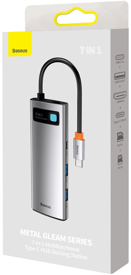 Hub USB-C Baseus Metal Gleam, 2 x USB-A 3.0 - 2 x USB-C - 1 x HDMI - 1 x SD - 1 x microSD, Sivi WKWG020113