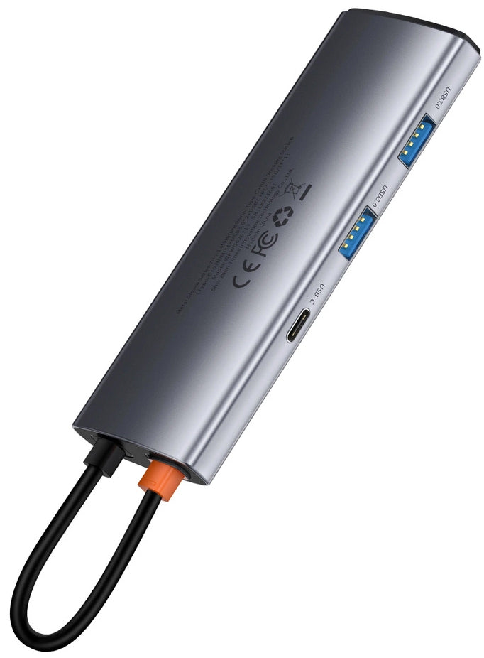 Hub USB-C Baseus Metal Gleam, 2 x USB-A 3.0 - 2 x USB-C - 1 x HDMI - 1 x SD - 1 x microSD, Sivi WKWG020113