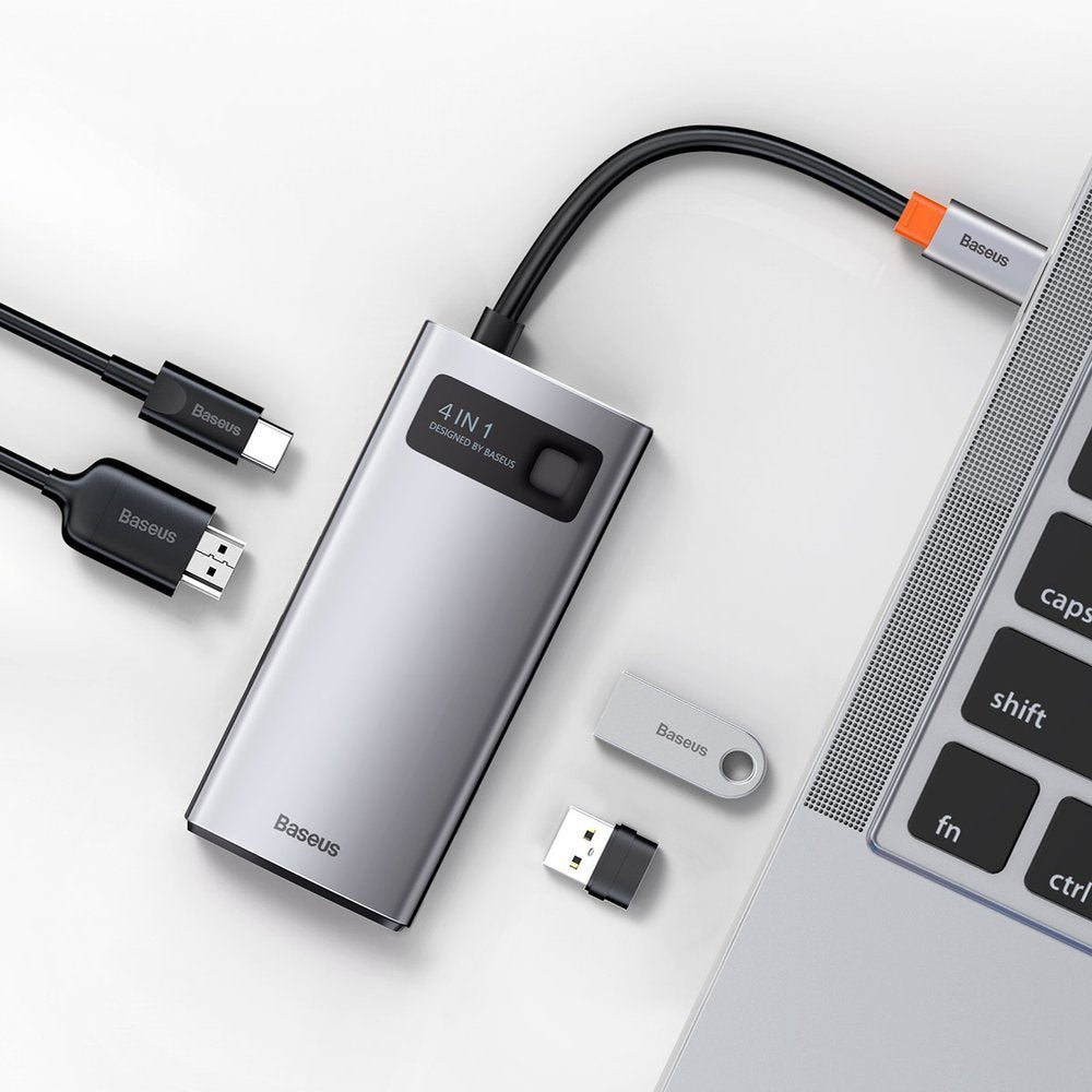 Hub USB-C Baseus Metal Gleam, 2 x USB-A - 1 x USB-C - 1 x HDMI, Sivi Ponovno zapečaćen CAHUB-CY0G