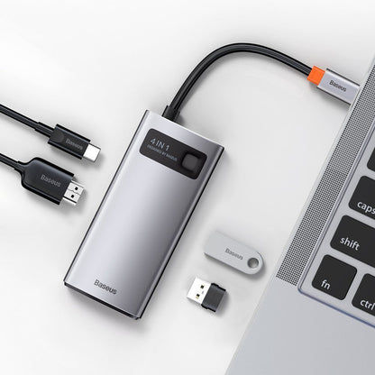 Hub USB-C Baseus Metal Gleam, 2 x USB-A - 1 x USB-C - 1 x HDMI, Sivi Ponovno zapečaćen CAHUB-CY0G