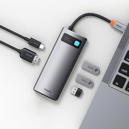 USB-C Hub Baseus Metal Gleam, 3 x USB-A - 1 x USB-C - 1 x HDMI, Sivi WKWG020013