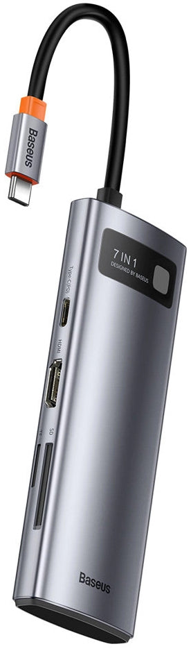 Hub USB-C Baseus Metal Gleam, 2 x USB-A 3.0 - 2 x USB-C - 1 x HDMI - 1 x SD - 1 x microSD, Sivi WKWG020113