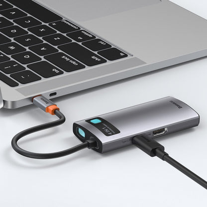 Hub USB-C Baseus Metal Gleam, 2 x USB-A - 1 x USB-C - 1 x HDMI, Sivi Ponovno zapečaćen CAHUB-CY0G