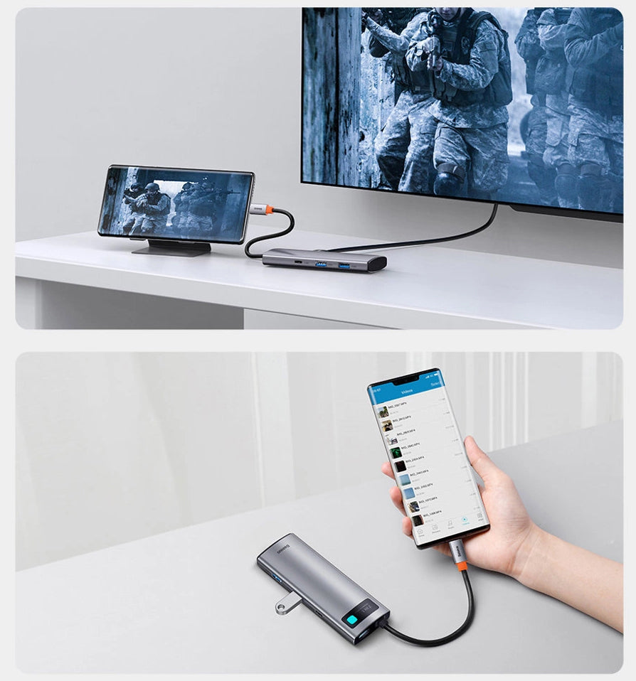 Hub USB-C Baseus Metal Gleam, 2 x USB-A 3.0 - 2 x USB-C - 1 x HDMI - 1 x SD - 1 x microSD, Sivi WKWG020113
