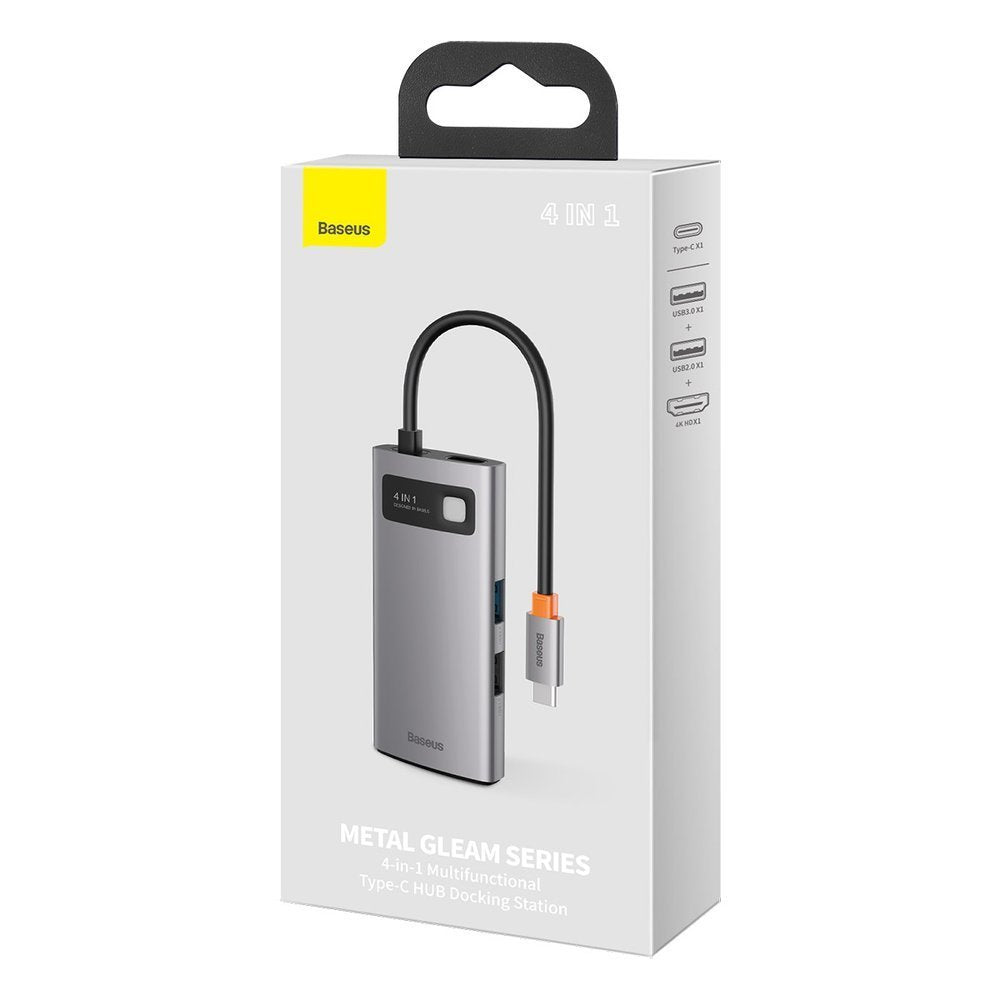 Hub USB-C Baseus Metal Gleam, 2 x USB-A - 1 x USB-C - 1 x HDMI, Sivi Ponovno zapečaćen CAHUB-CY0G