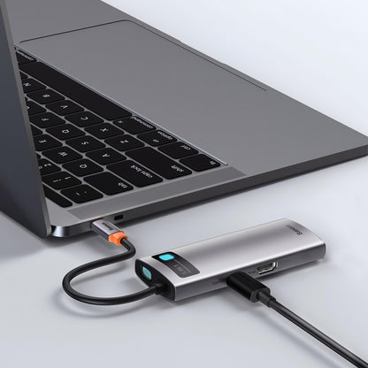 USB-C Hub Baseus Metal Gleam, 3 x USB-A - 1 x USB-C - 1 x HDMI, Sivi WKWG020013