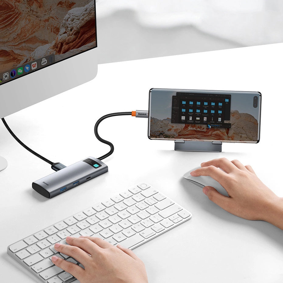 Hub USB-C Baseus Metal Gleam, 2 x USB-A 3.0 - 2 x USB-C - 1 x HDMI - 1 x SD - 1 x microSD, Sivi WKWG020113