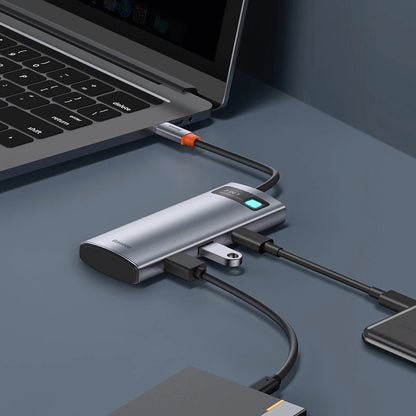Hub USB-C Baseus Metal Gleam, 2 x USB-A 3.0 - 2 x USB-C - 1 x HDMI - 1 x SD - 1 x microSD, Sivi WKWG020113