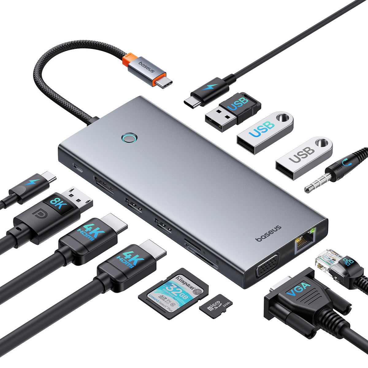 Hub USB-C Baseus PortalJoy, 13in1, Siva B00053002811-01