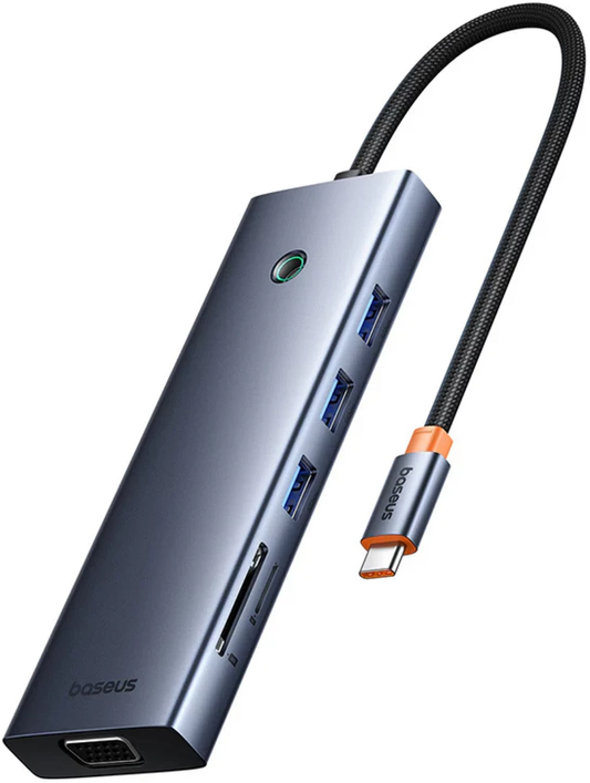 Hub USB-C Baseus UltraJoy, 3 x USB-A 3.0 - 1 x USB-C - 1 x HDMI - 1 x VGA - 1 x Jack 3.5mm - 1 x RJ45 - 1 x SD - 1 x microSD, Siva B0005280C811-00