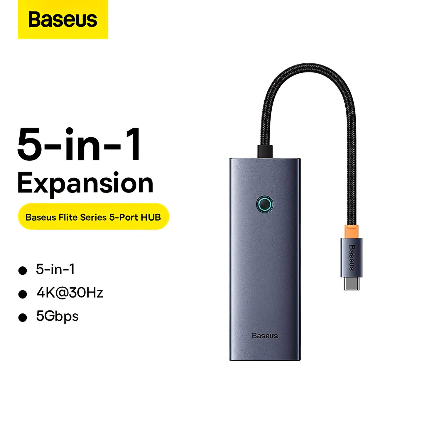 USB-C Hub Baseus UltraJoy, 4 x USB-A 3.0 - 1 x HDMI, sivi B00052809813-00