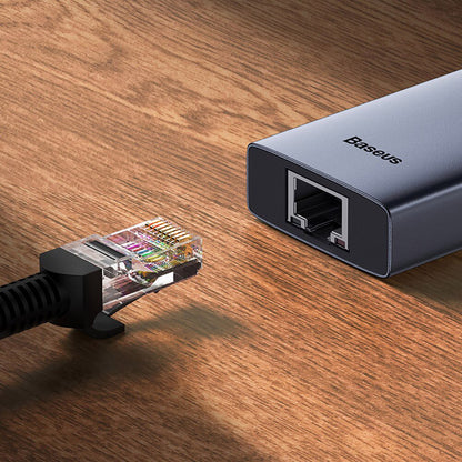 Hub USB-C Baseus UltraJoy, 3 x USB-A 3.0 - 1 x USB-C - 1 x HDMI - 1 x RJ45, Sivi B00052807813-00