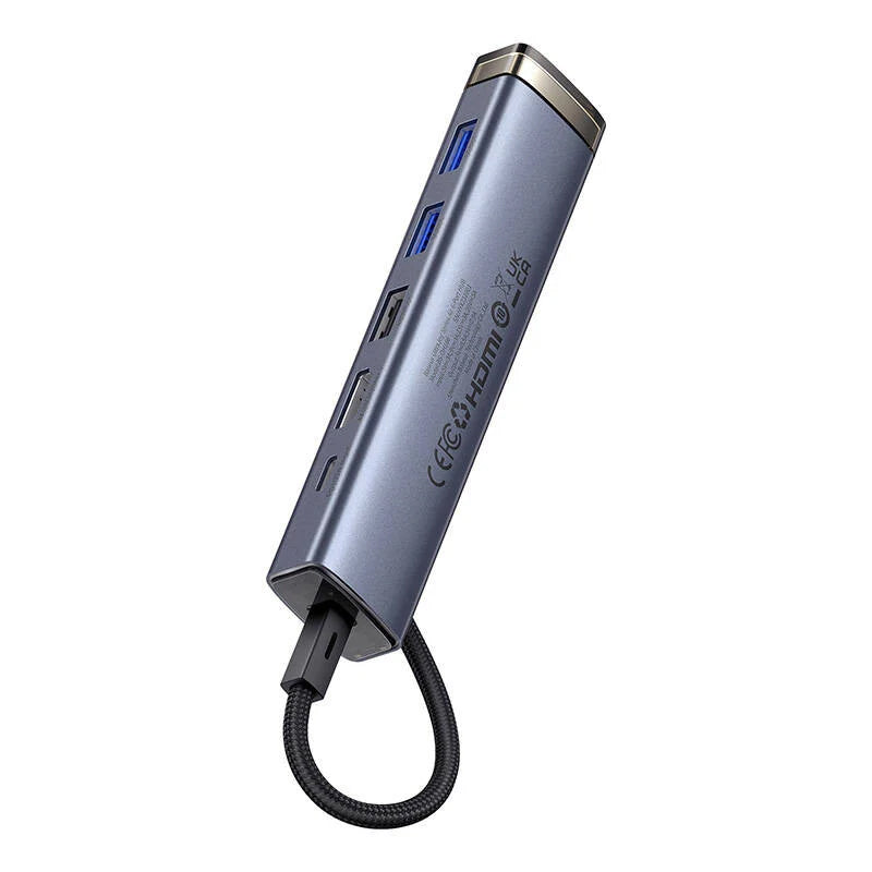 Hub USB-C Baseus UltraJoy, 2 x USB-A 3.0 - 1 x USB-A - 2 x USB-C - 1 x HDMI, Sivi B00052802811-02