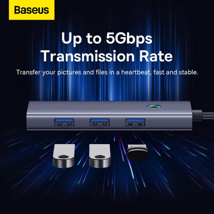 Hub USB-C Baseus UltraJoy, 3 x USB-A 3.0 - 1 x USB-C - 1 x HDMI - 1 x RJ45, Sivi B00052807813-00