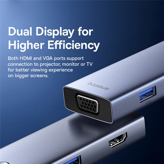 Hub USB-C Baseus UltraJoy, 4 x USB-A 3.0 - 1 x USB-C - 1 x HDMI - 1 x VGA, Sivi B00052803811-01