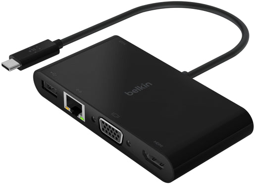 Hub USB-C Belkin Connect, 1 x USB-A 3.0 - 1 x USB-C - 1 x HDMI - 1 x VGA - 1 x RJ45, Crna AVC004btBK