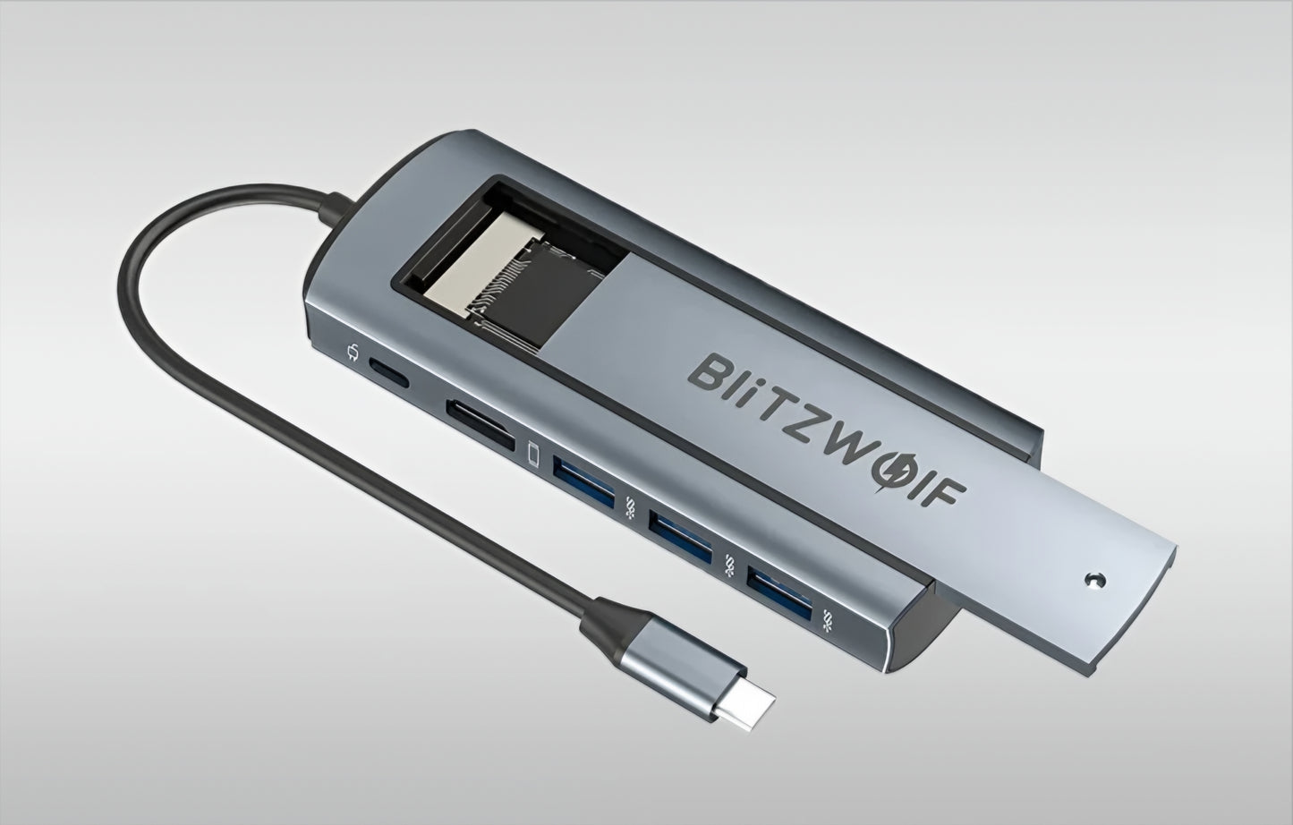 Hub USB-C BlitzWolf BW-Neo TH13, 3 x USB-A 3.0 - 1 x USB-C - 1 x Display Port - 1 x SSD sučelje, Sivi