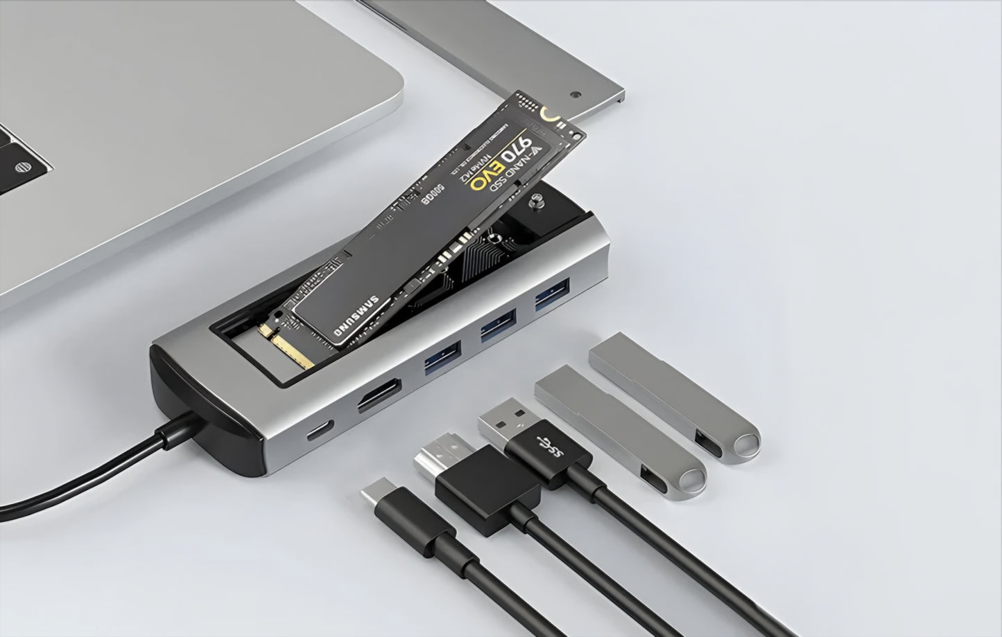 Hub USB-C BlitzWolf BW-Neo TH13, 3 x USB-A 3.0 - 1 x USB-C - 1 x Display Port - 1 x SSD sučelje, Sivi