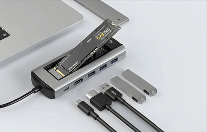 Hub USB-C BlitzWolf BW-Neo TH13, 3 x USB-A 3.0 - 1 x USB-C - 1 x Display Port - 1 x SSD sučelje, Sivi