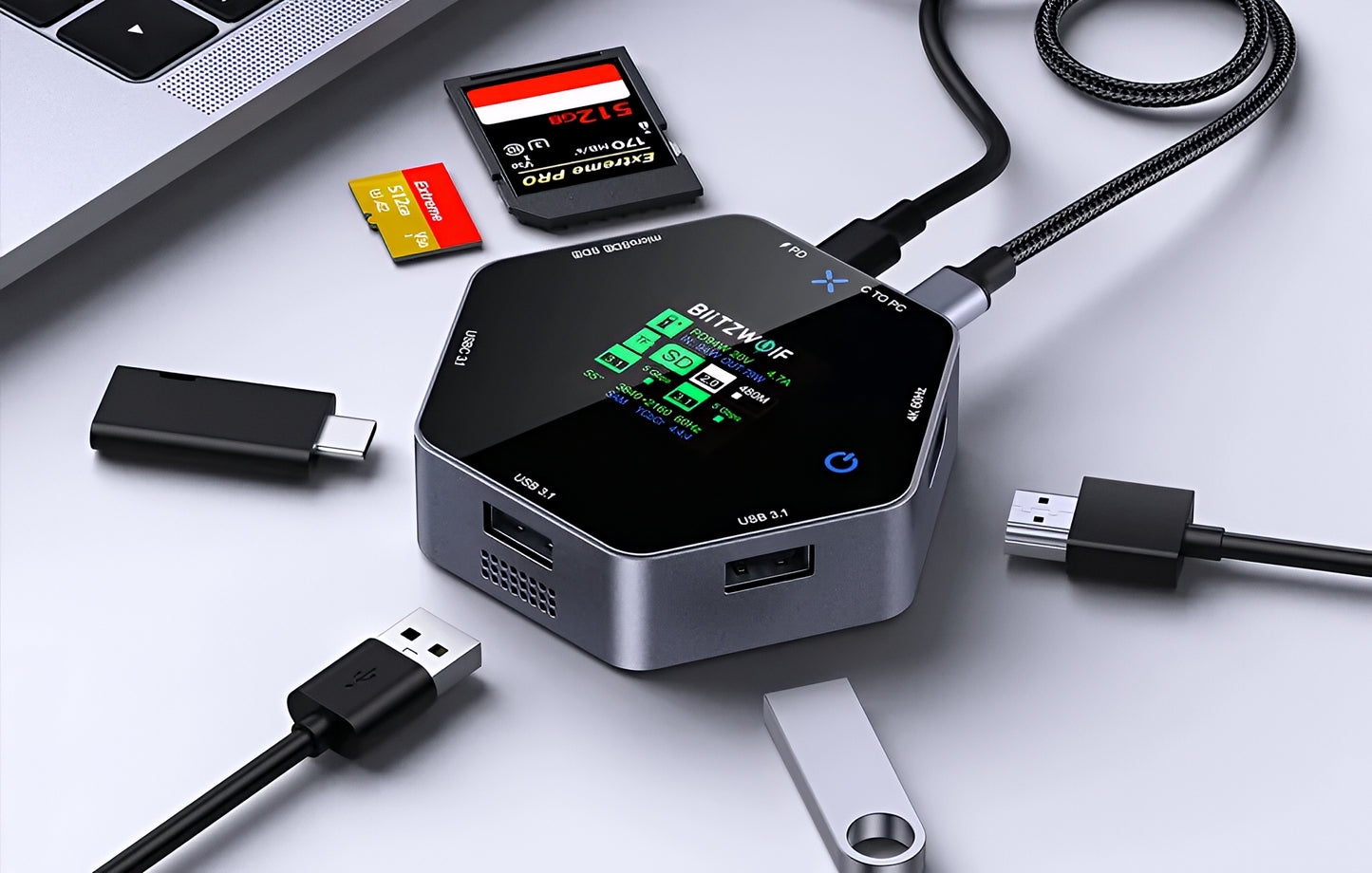 Hub USB-C BlitzWolf BW-TH16, 8u1, Siva