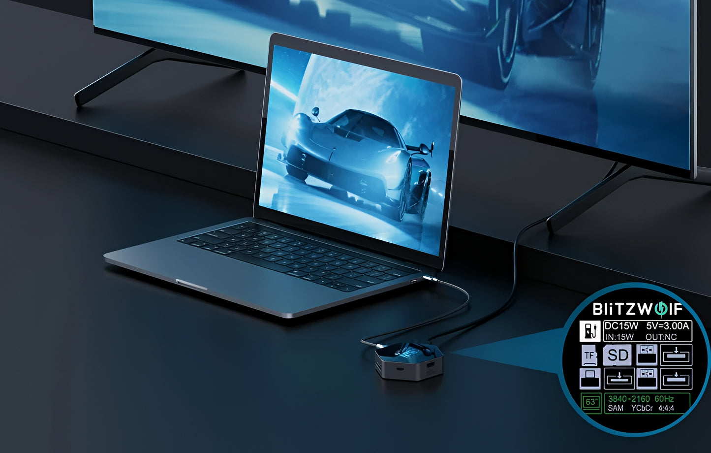 Hub USB-C BlitzWolf BW-TH16, 8u1, Siva