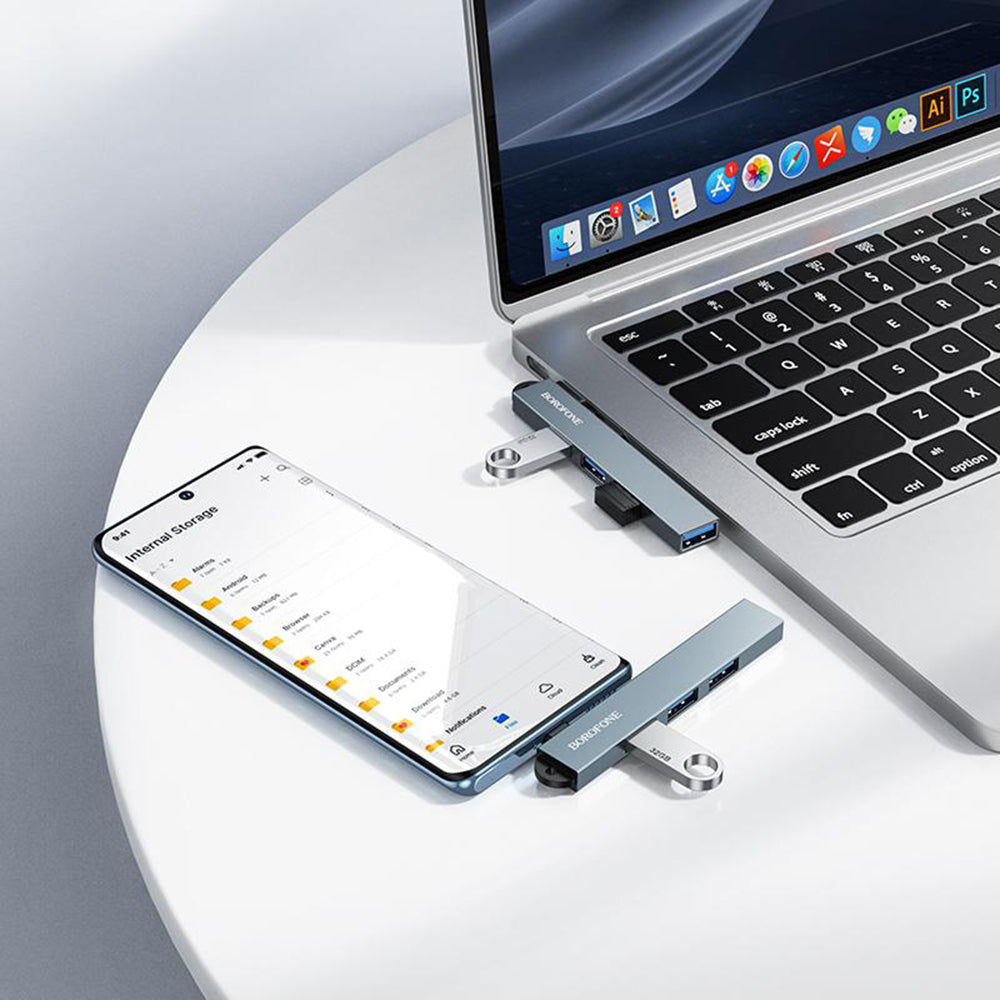 Hub USB-C Borofone FH1A, 4u1, Siva