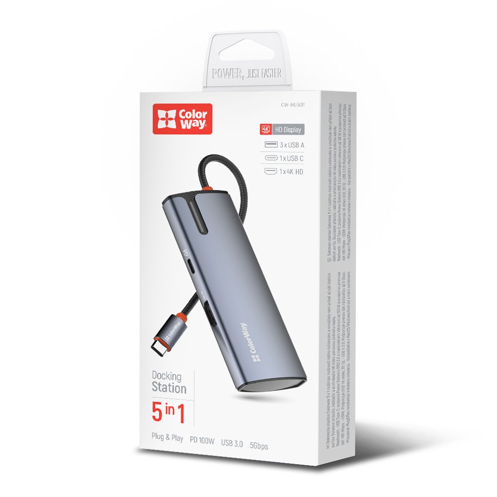 Hub USB-C ColorWay CW-HUB01, 5in1, Srebrni