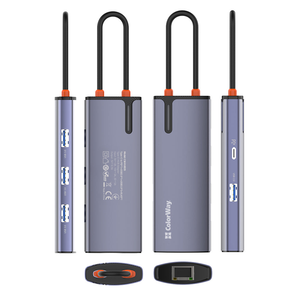 Hub USB-C ColorWay CW-HUB03, 6u1, Srebrni