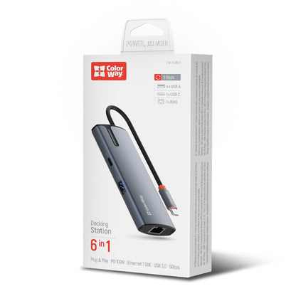 Hub USB-C ColorWay CW-HUB03, 6u1, Srebrni